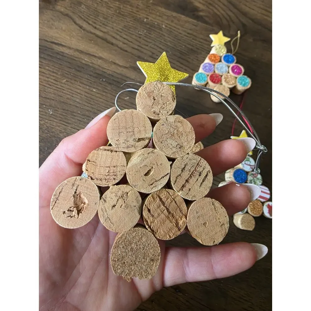 New Christmas Tree Ornaments Wine‎ Cork Set of 5 Handmade